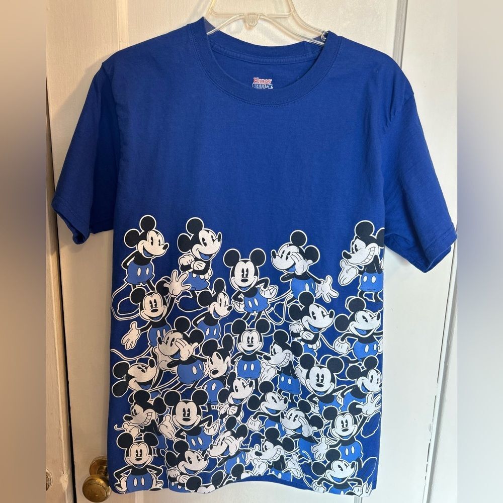 Disney Shirt Timeless All Over Mickey Mouse Blue Ladies XL Pre Owned Beefy T